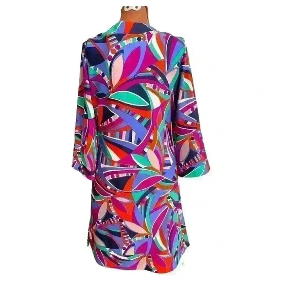 Jude Connally Sz S Megan Dress Retro Print Purple Stretch A-line Mod 60's Funky - Picture 3 of 16